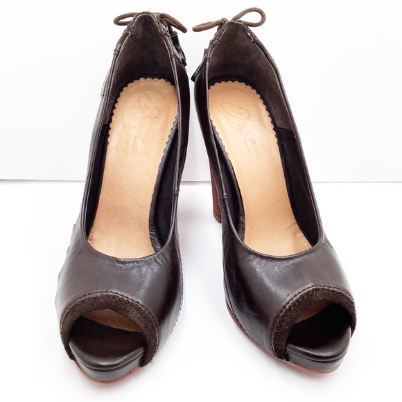 {Diesel}Leather Peep Toe Platform Heels - Picture 5 of 12